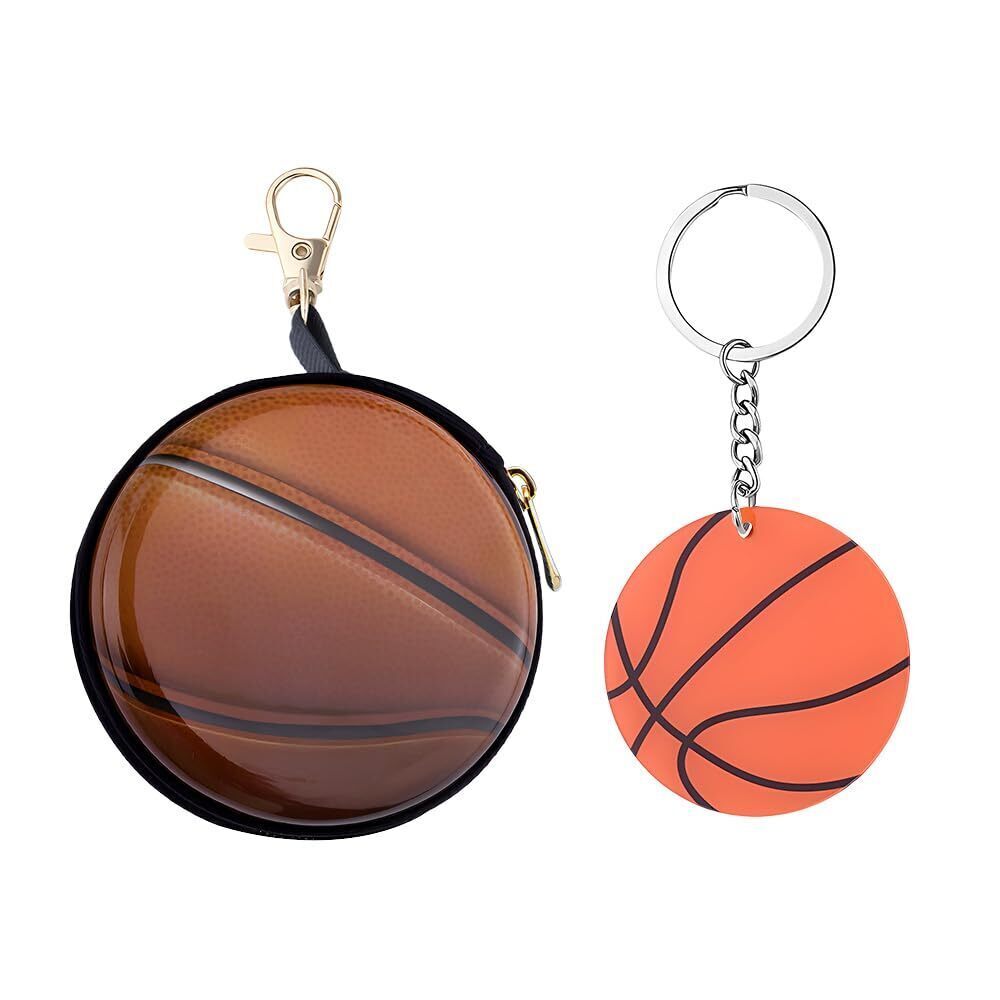 2276 Small Basketball Coin Purse Keychain Coin Pouch Keychain Round Sports
